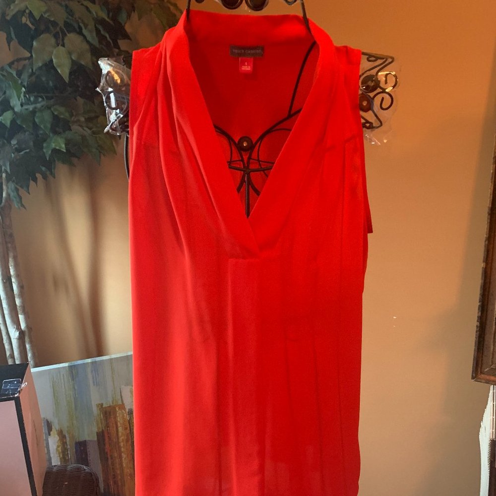 Vince Camuto Red Sleeveless V-Neck Blouse